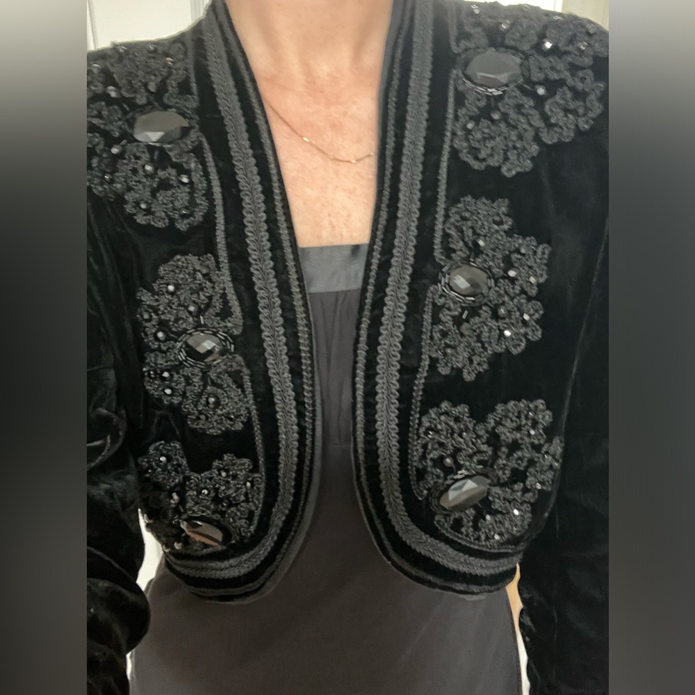 ✨🪩Vintage 🎩Alfred Sung cropped brocade, beaded blazer